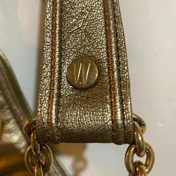 Stuart weitzman gold quilted metallic leather shoulder handbag - Picture 9 of 14